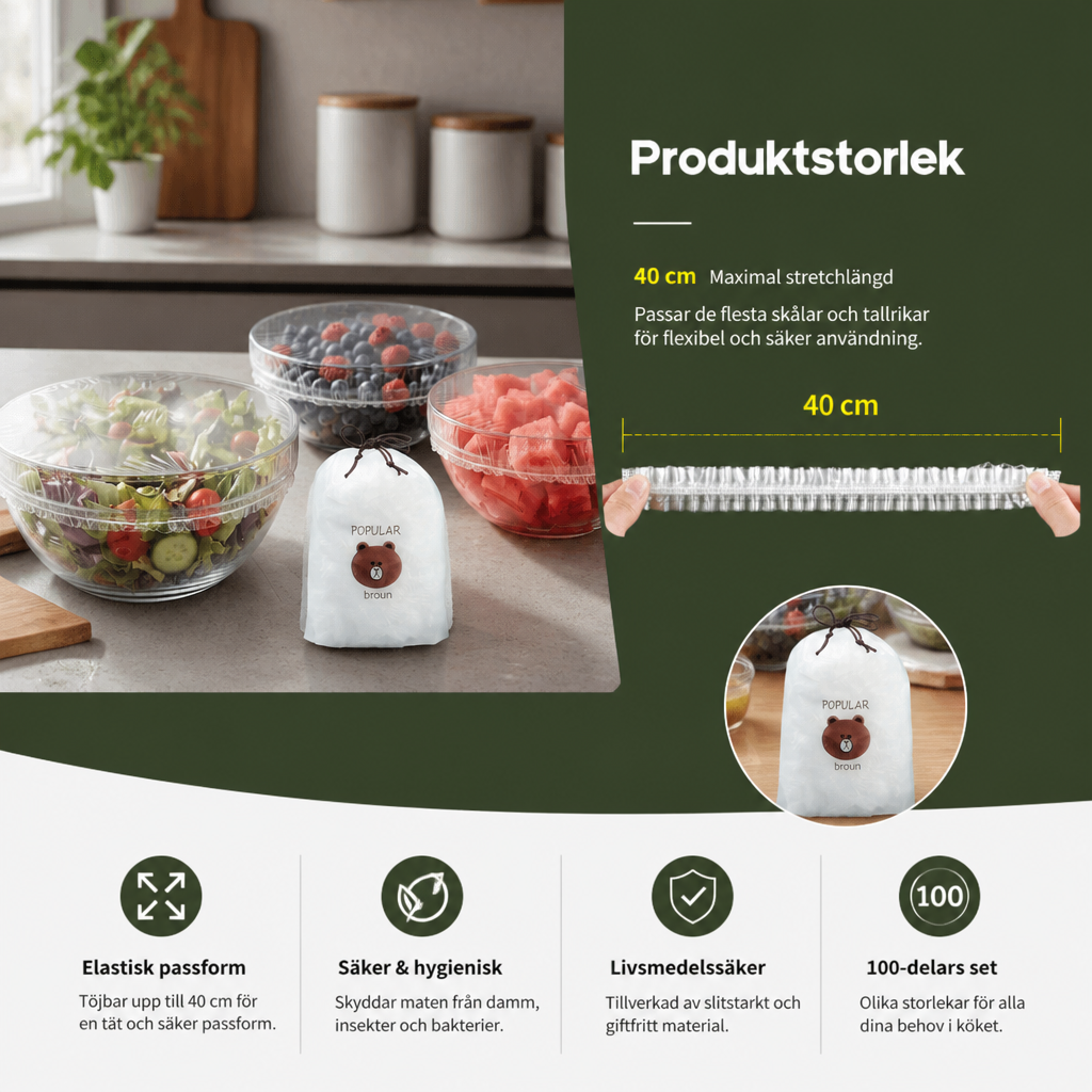 100-delars Elastiskt Matöverdragset – Töjbara Överdrag för Skålar och Tallrikar