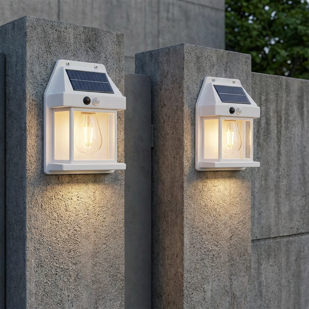 Solcellsdriven LED-vägglampa – vattentät utomhuslampa med ljussensor för trädgård, gård och staket (2 st)
