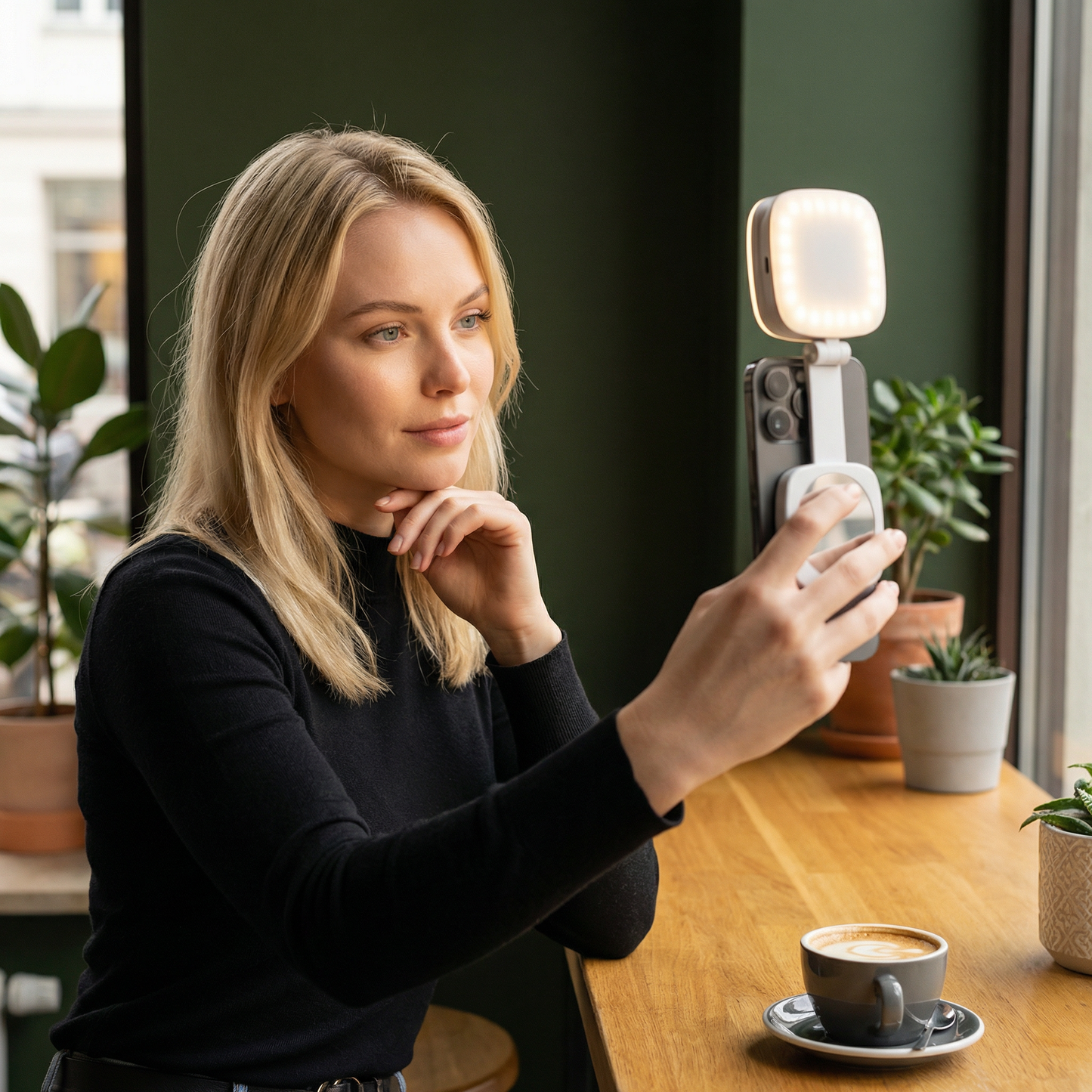 Magnetiskt LED Selfie- & Beauty-Ljus för Smartphones – Hopfällbart, Portabelt med Spegel