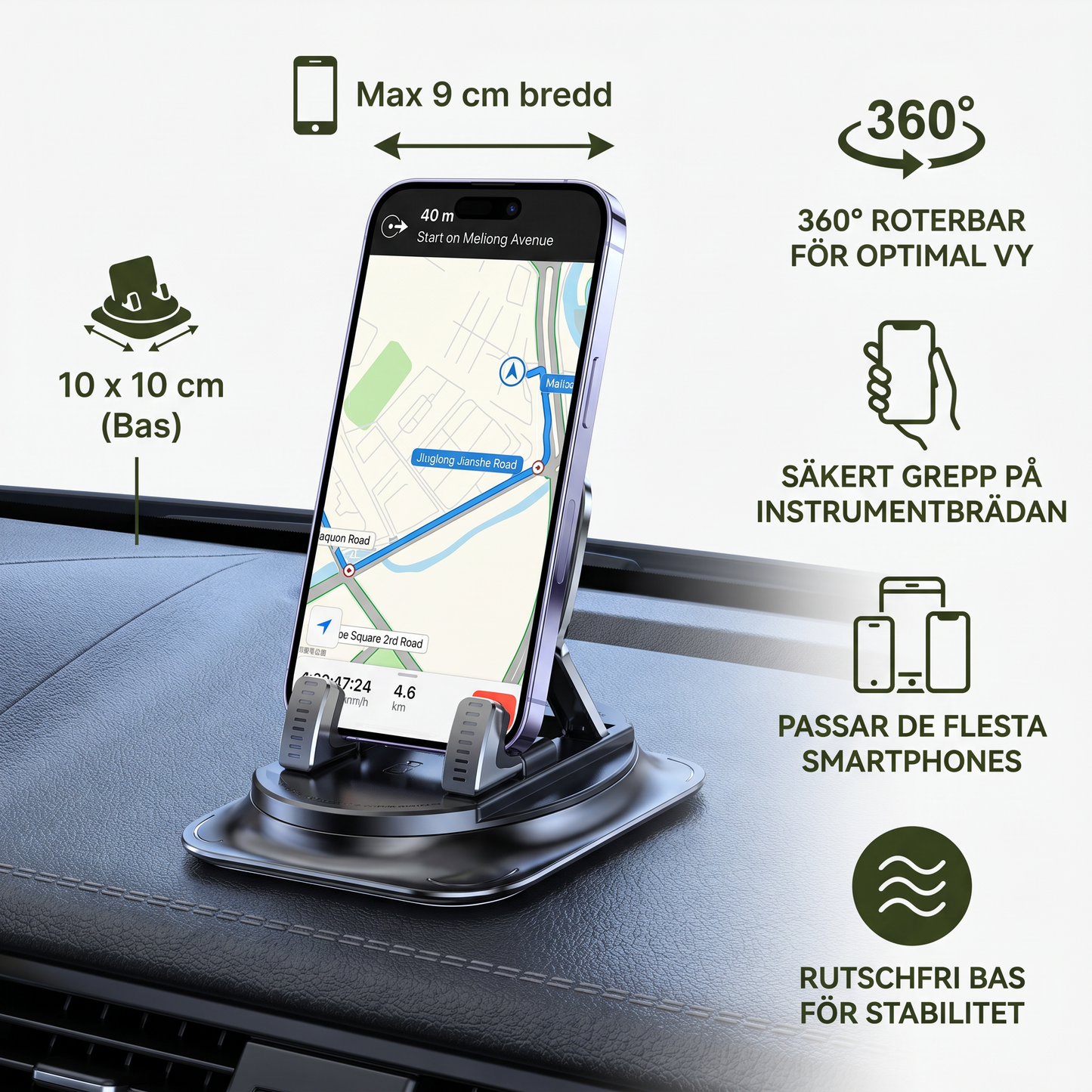 Auto-handhållare – Rutschfri smartphone-hållare för instrumentbräda och mittkonsol