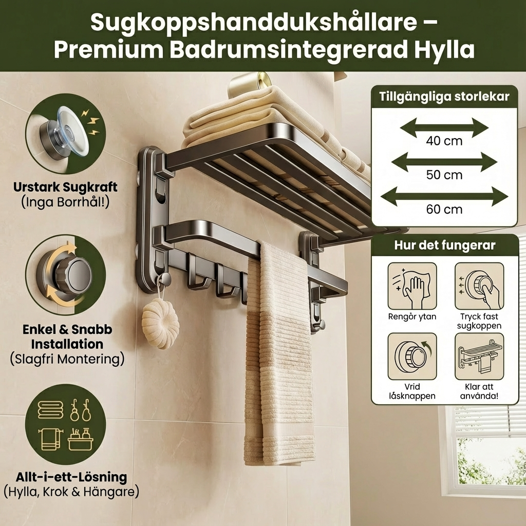Fällbar Sugkroks Handdukshållare