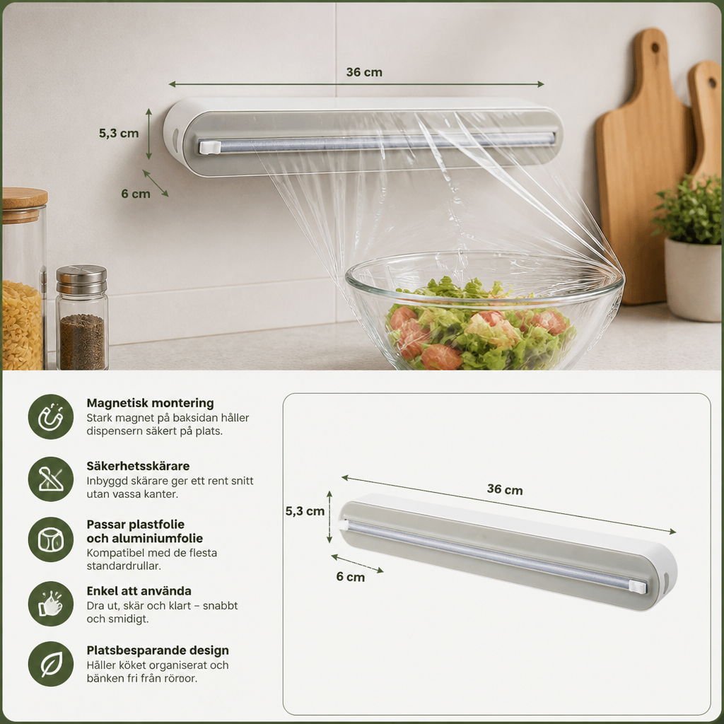 Magnetisk Väggmonterad Dispenser För Aluminiumfolie Och Plastfolie Med Säkerhetsskärare