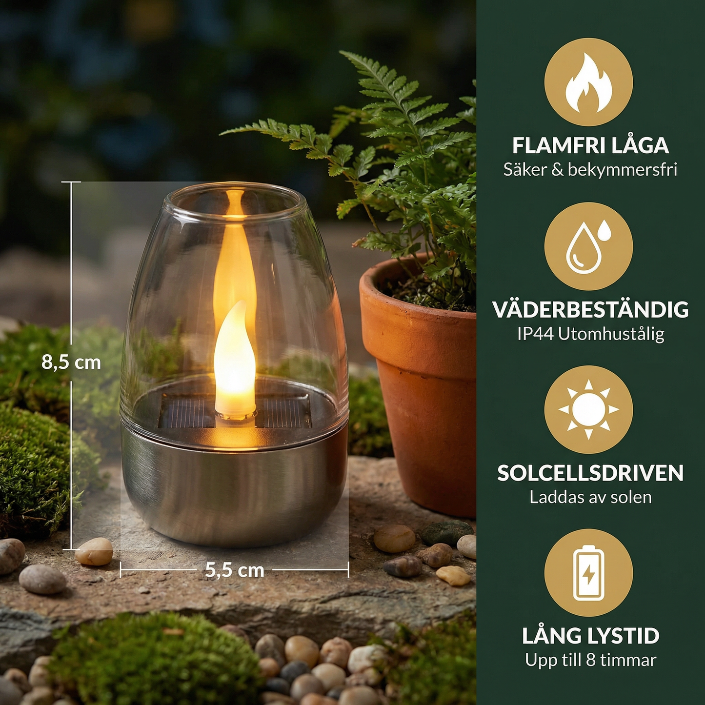 LED-solcellsljus – flamlös och väderbeständig för utomhusbruk