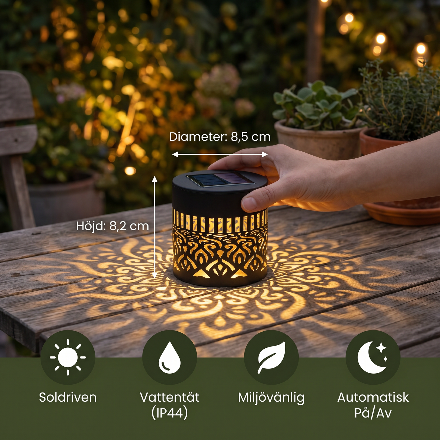 Färgglad soldriven mandala-trädgårdslampa – vattentät LED-väggprojektionslykta för utomhusbruk