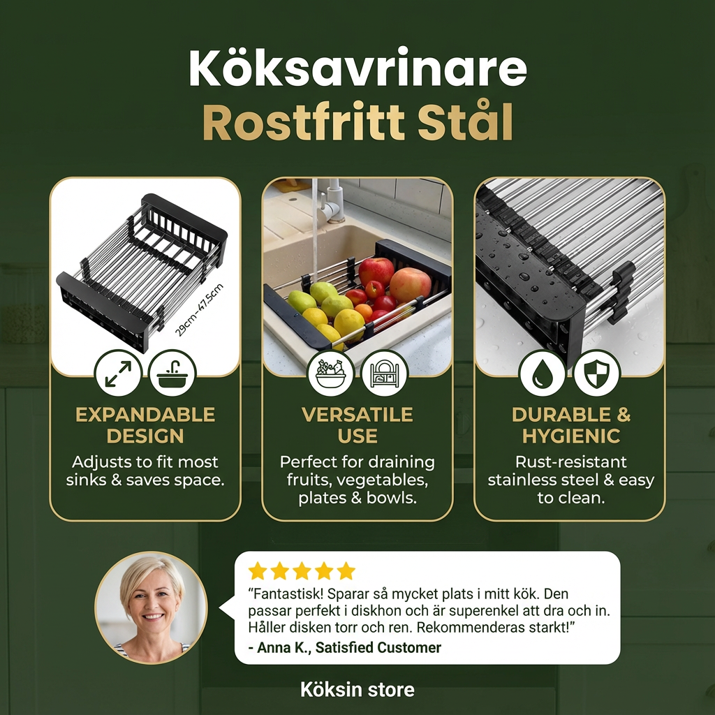 Justerbart Avrinningsställ för Diskhon