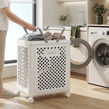 Hopfällbar Tvättkorg med Hjul