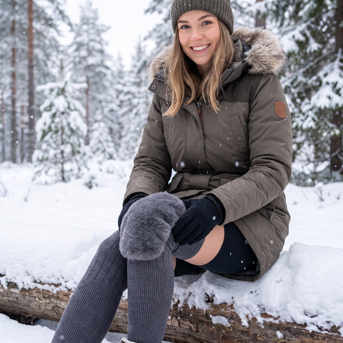 Universella Långa Knävärmare med Tjockt Foder i Konstpäls för Vintern