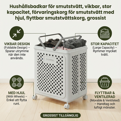 Hopfällbar Tvättkorg med Hjul