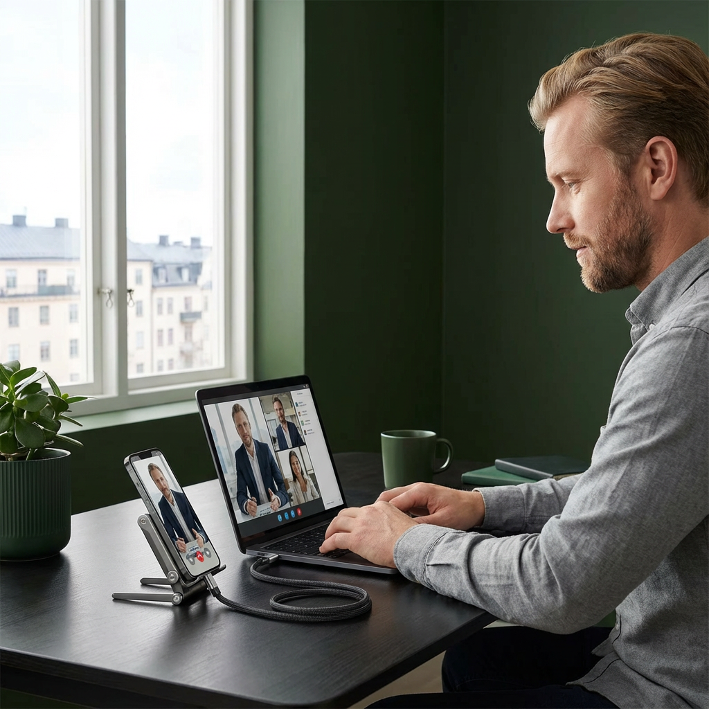 2-i-1 vikbar snabbladdningskabel och telefonställ