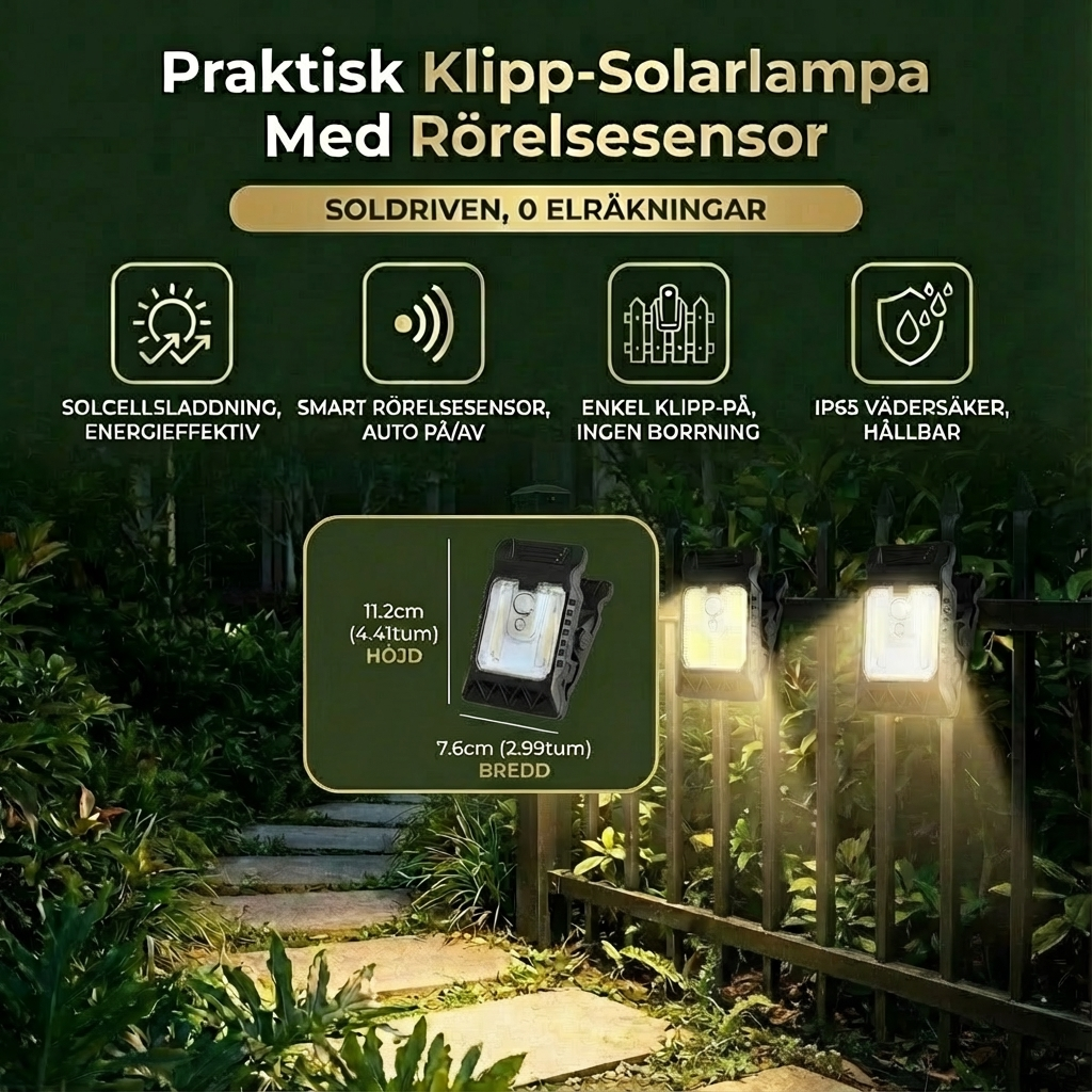 Praktisk Klipp-Solarlampa Med Rörelsesensor