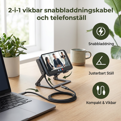 2-i-1 vikbar snabbladdningskabel och telefonställ