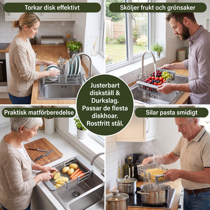 Justerbart diskställ över diskhon & durkslag för frukt och grönsaker