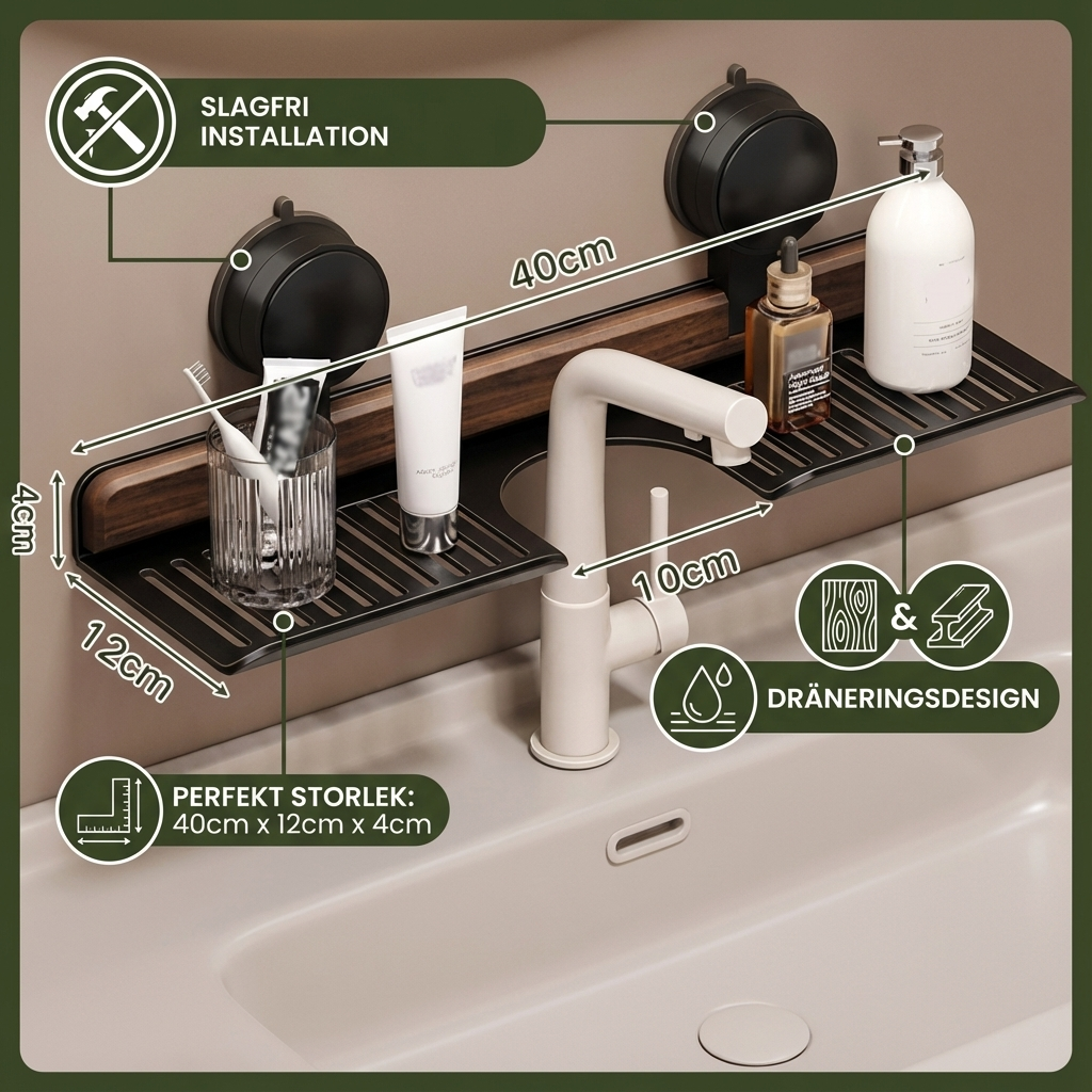 Badrum Sugkopp Tvättställshylla i Valnötsdesign