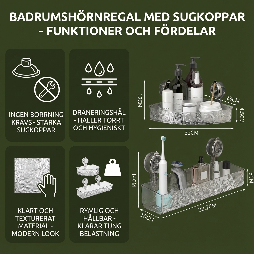 Badrumshörnregal med Sugkoppar