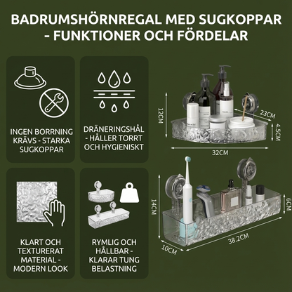 Badrumshörnregal med Sugkoppar