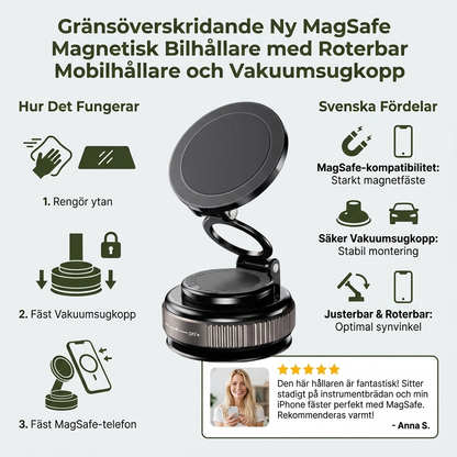 Magnetisk Sugkopp – Utdragbar 360° Telefonhållare med Vakuumlås