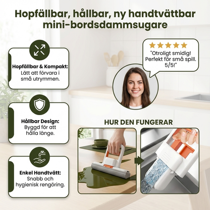 Handfri Mini-Svampmopp – Sugsnabb Allrengöringsmopp för Kök, Badrum & Bil