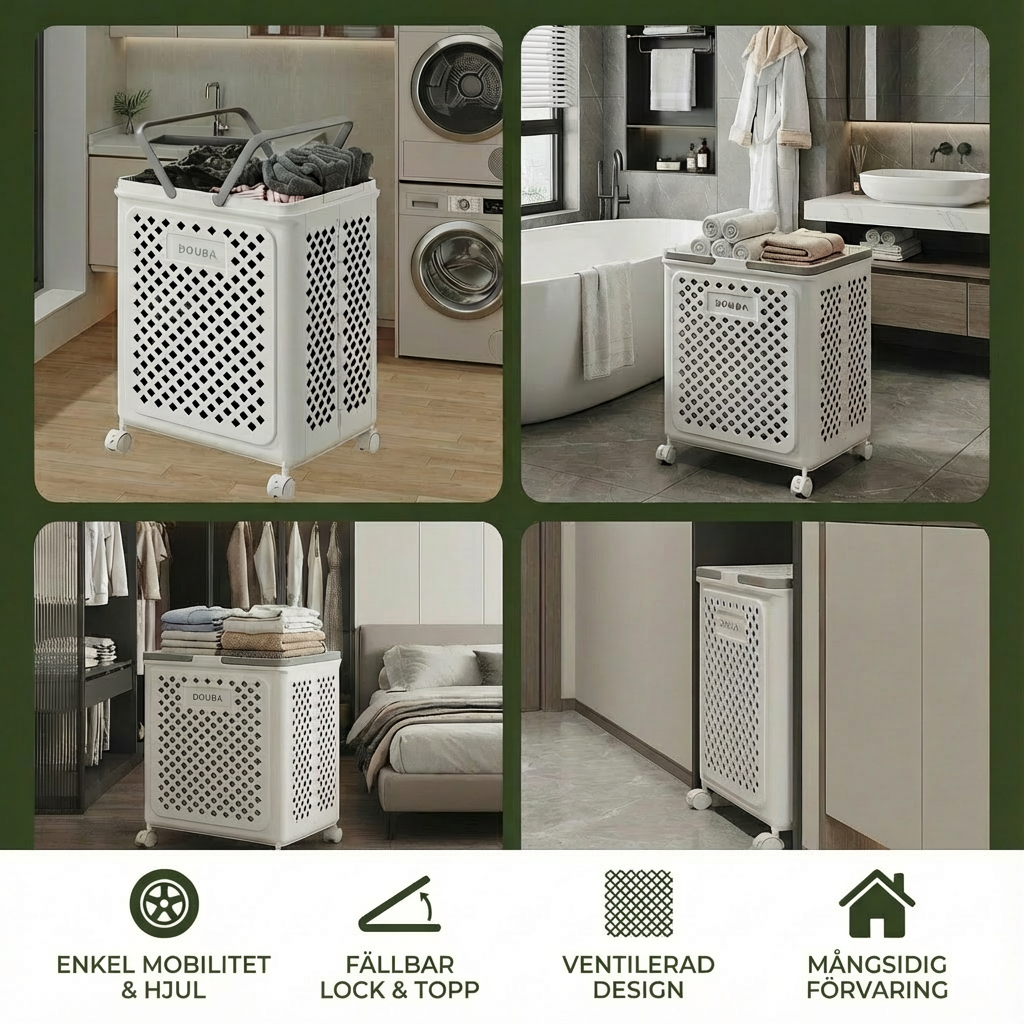 Hopfällbar Tvättkorg med Hjul