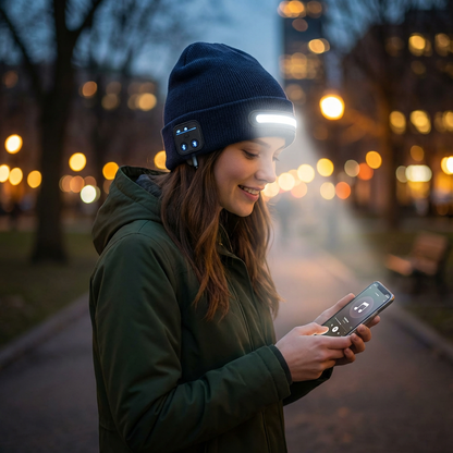 Varm Mössa Med Inbyggda Bluetooth-Hörlurar Och LED-Ljuslist