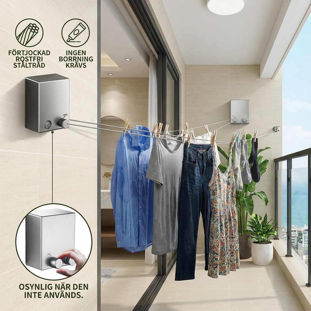 Praktisk Utdragbar Tvättlina