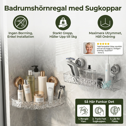 Badrumshörnregal med Sugkoppar