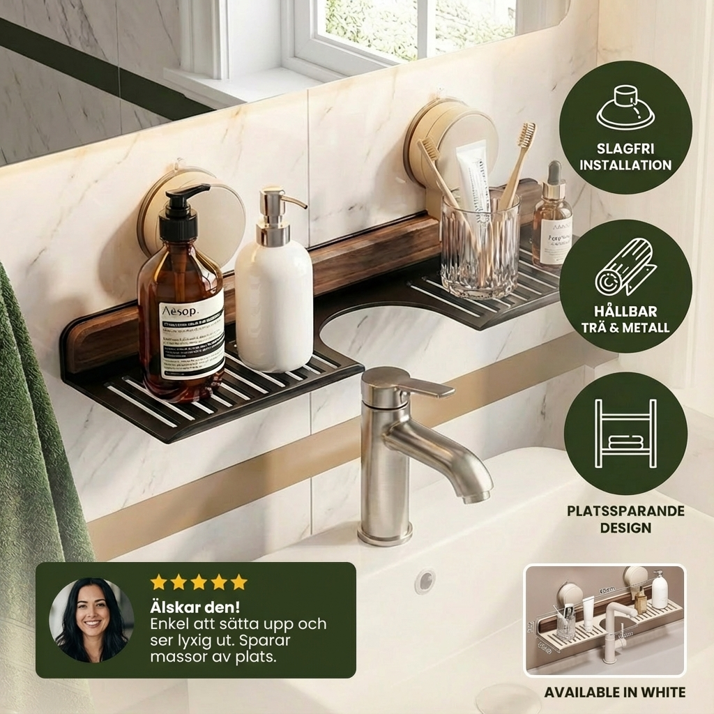 Badrum Sugkopp Tvättställshylla i Valnötsdesign