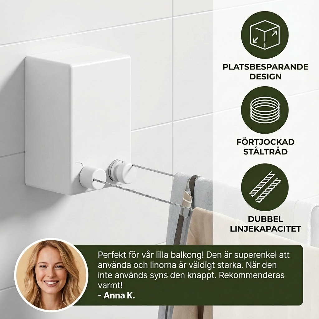 Praktisk Utdragbar Tvättlina