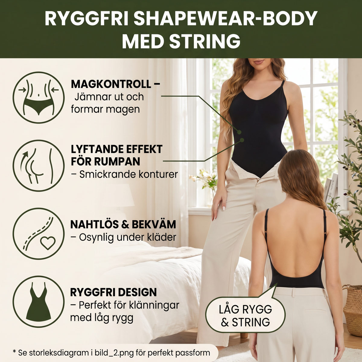 Ryggfri shapewear-body med string – Nahtlös design med magkontroll, lyftande effekt för rumpan och linne-stil