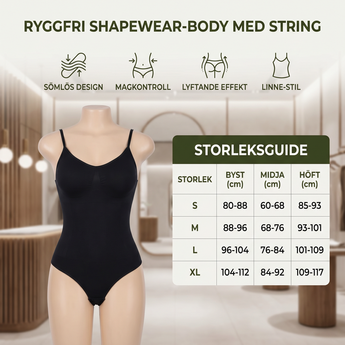 Ryggfri shapewear-body med string – Nahtlös design med magkontroll, lyftande effekt för rumpan och linne-stil