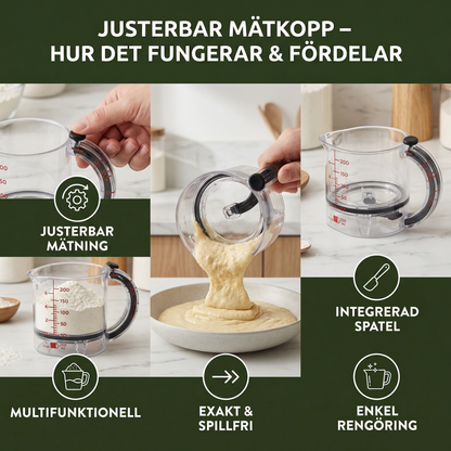 Justerbar Mätkopp – Multifunktionellt Köksverktyg med Spatel och Tätningsbotten