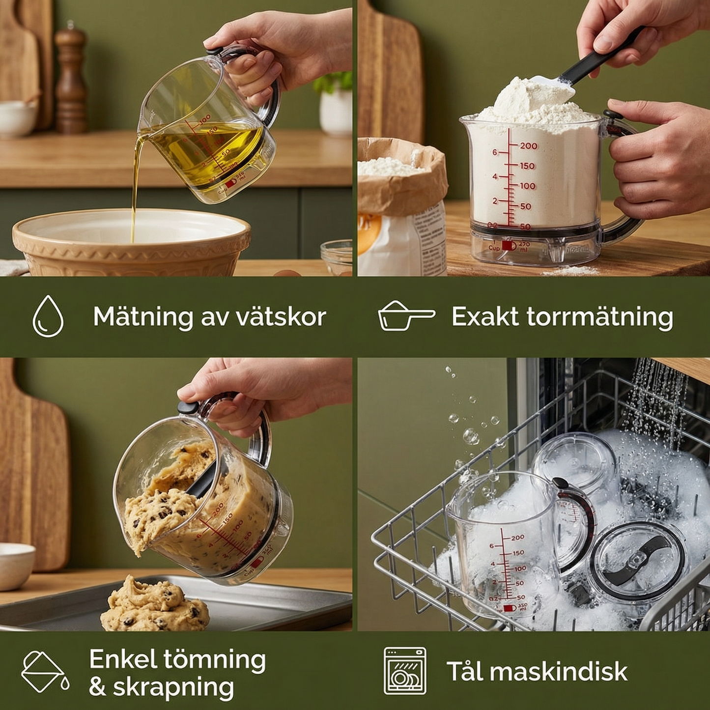 Justerbar Mätkopp – Multifunktionellt Köksverktyg med Spatel och Tätningsbotten