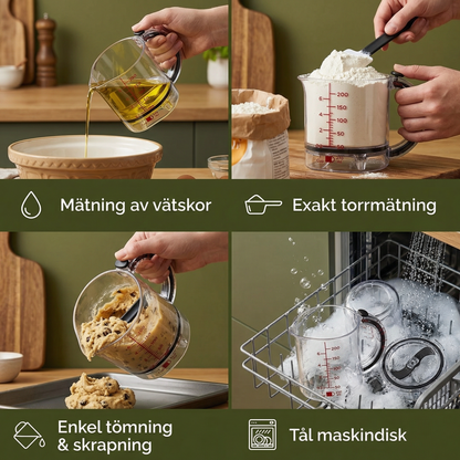 Justerbar Mätkopp – Multifunktionellt Köksverktyg med Spatel och Tätningsbotten
