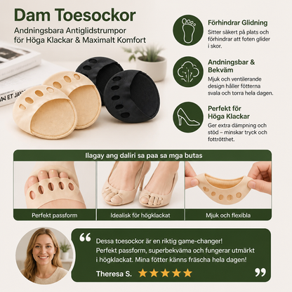 Dam Toesockor – Andningsbara Antiglidstrumpor för Höga Klackar & Maximalt Komfort (4 par)
