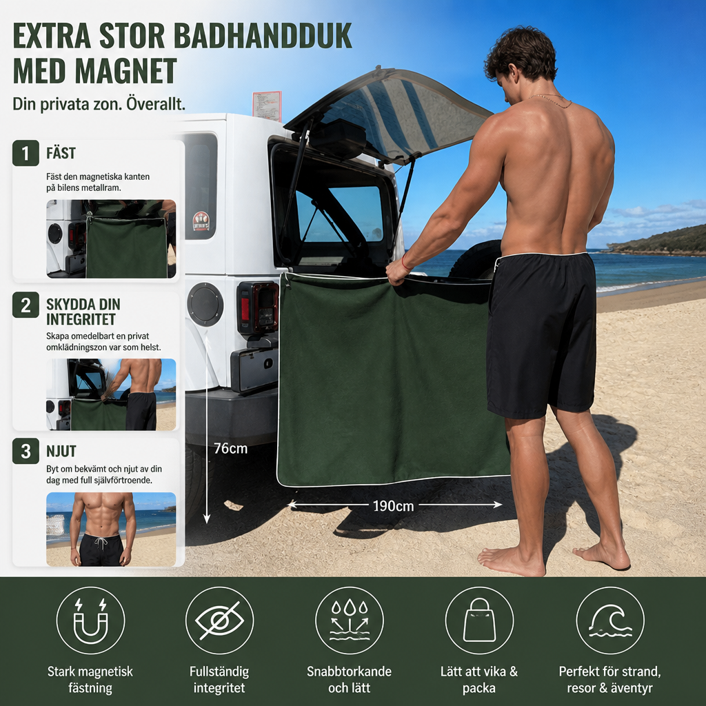 Extra Stort Badlakan med Magnet – Snabbtorkande Strand- och Badlakan för Simning och Utomhusbruk