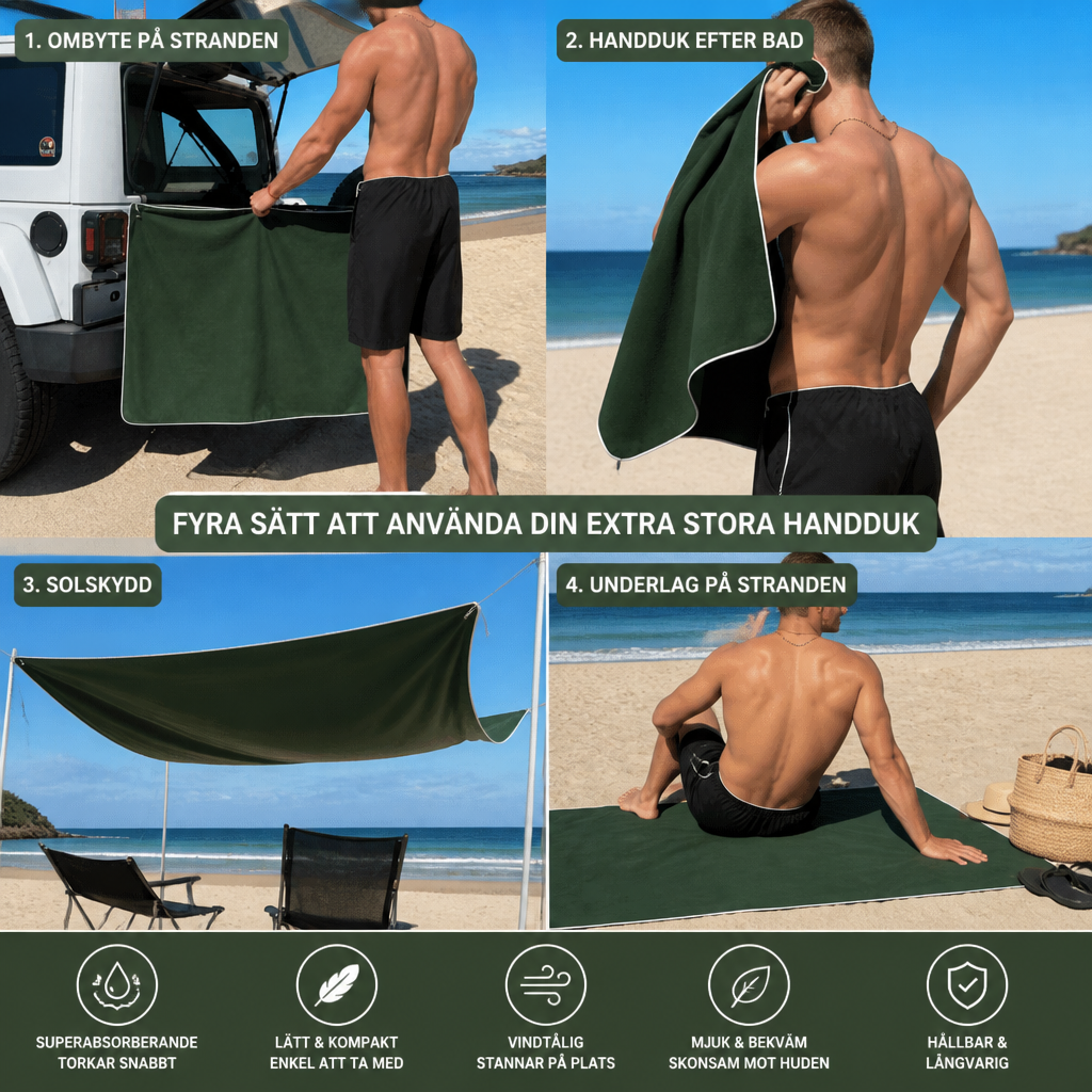 Extra Stort Badlakan med Magnet – Snabbtorkande Strand- och Badlakan för Simning och Utomhusbruk