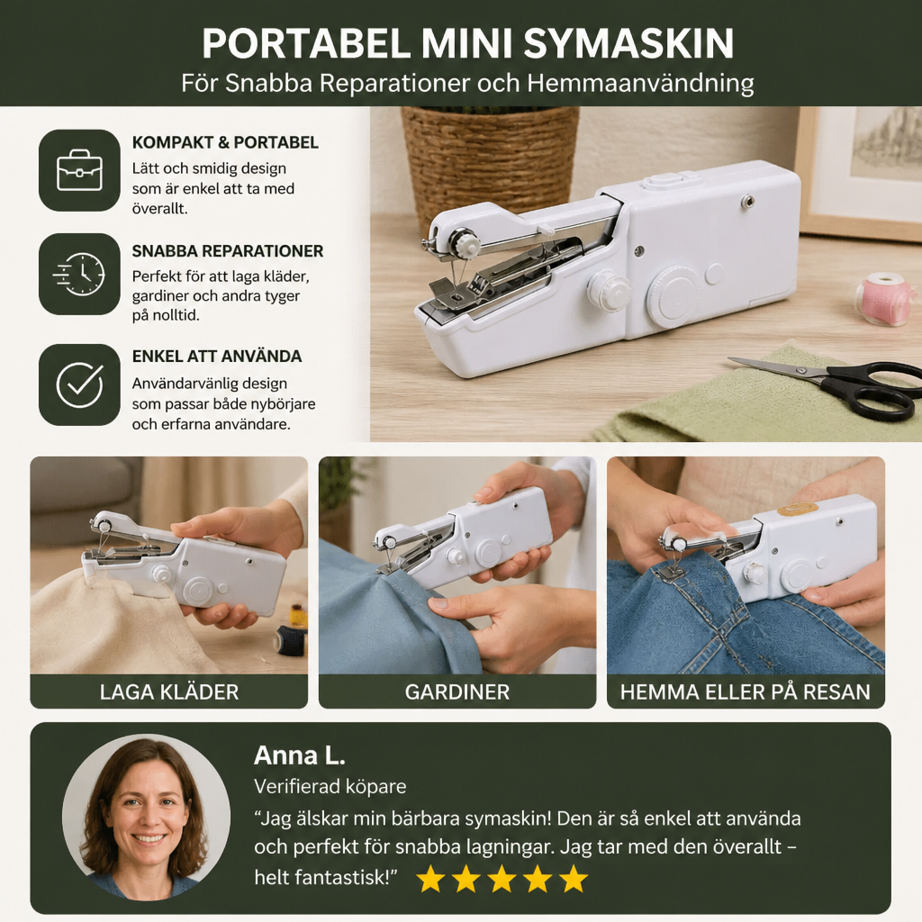 Portabel Mini Symaskin för Snabba Reparationer och Hemmaanvändning