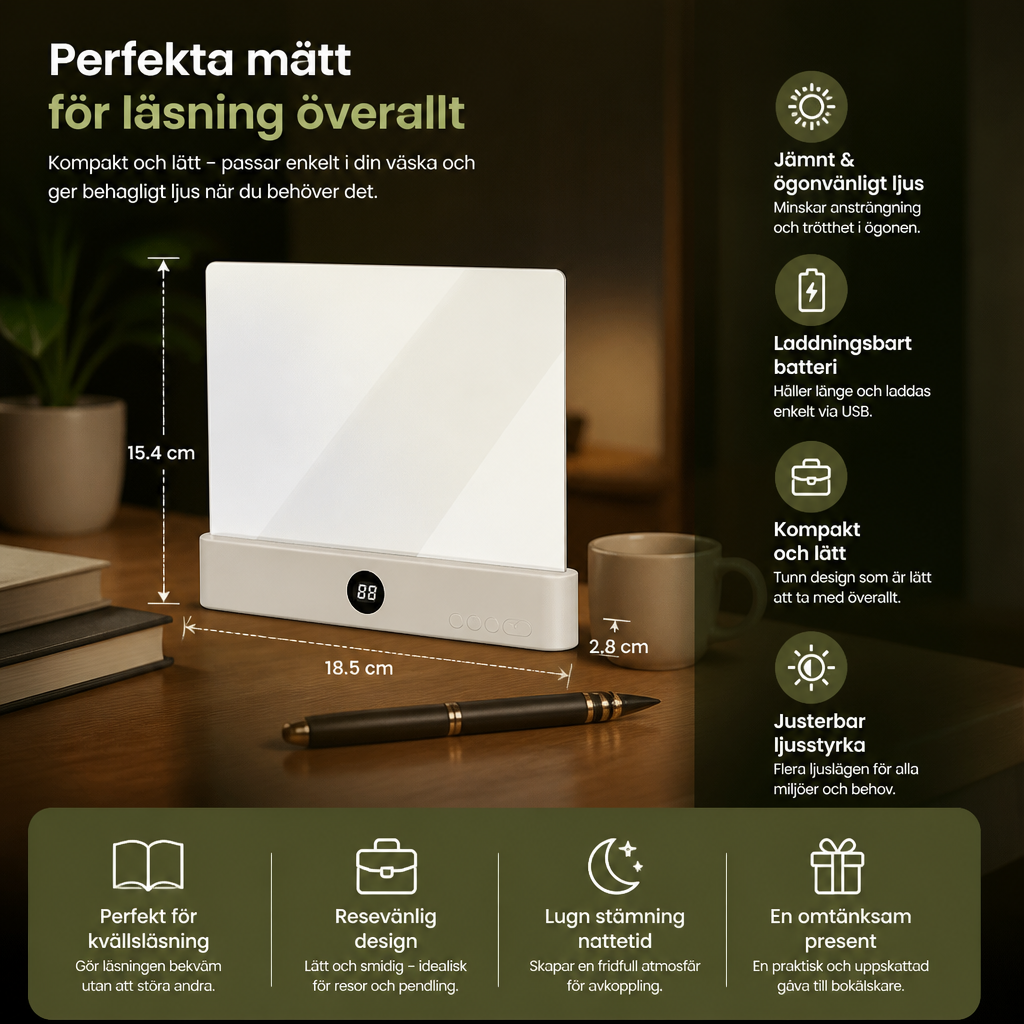 Uppladdningsbar LED-Läslampa – Portabel Bok- och Nattlampa för Avkopplande och Stressfria Stunder