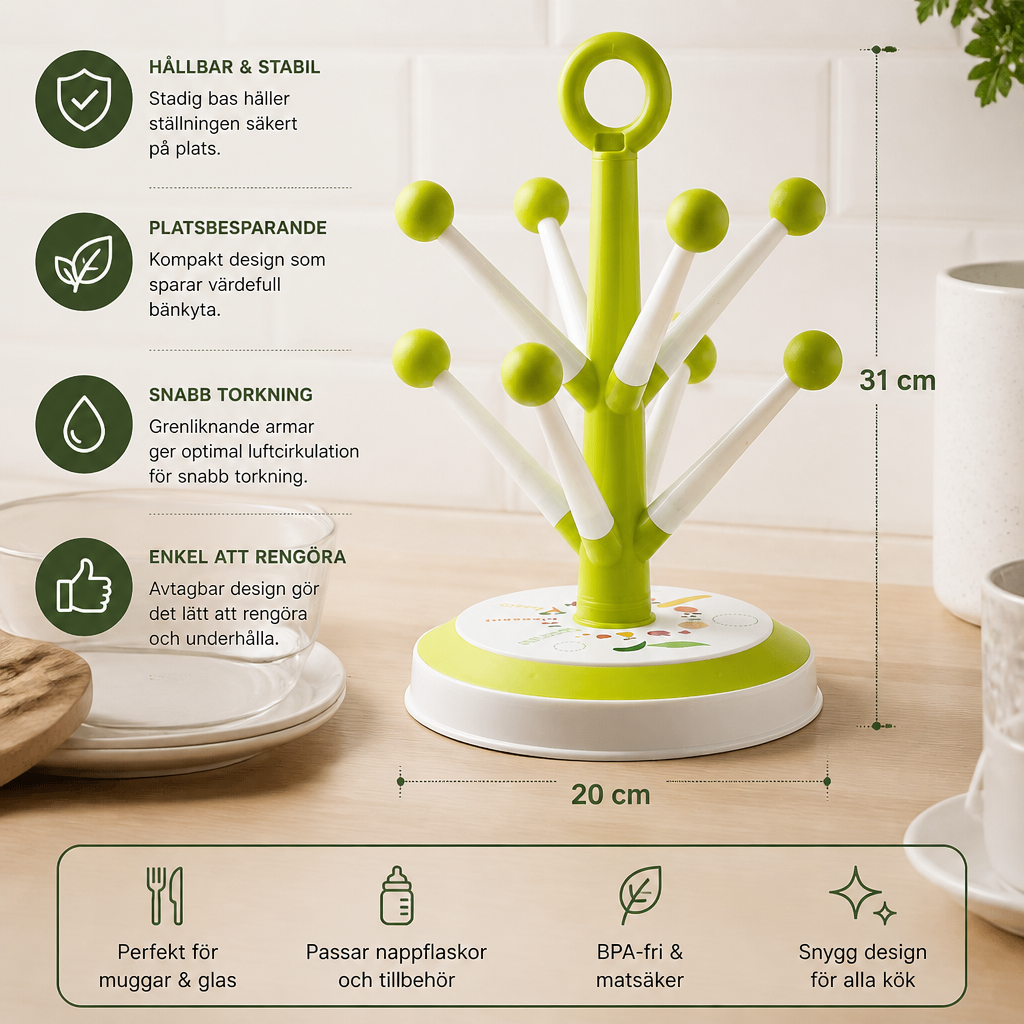 Mångsidigt Koppställ För Torkning Med Kreativ Trädesign För Köksförvaring