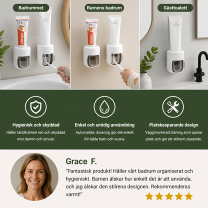Väggmonterad Automatisk Tandkrämsdispenser med Dammskyddande Fällbart Lock