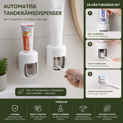 Väggmonterad Automatisk Tandkrämsdispenser med Dammskyddande Fällbart Lock