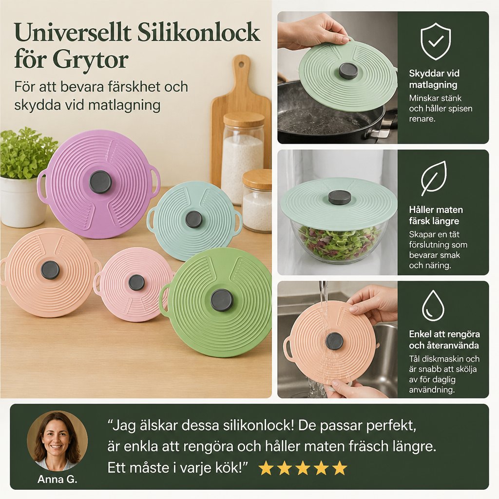 Universellt Silikonlock för Grytor för Att Bevara Färskhet och Skydda Vid Matlagning