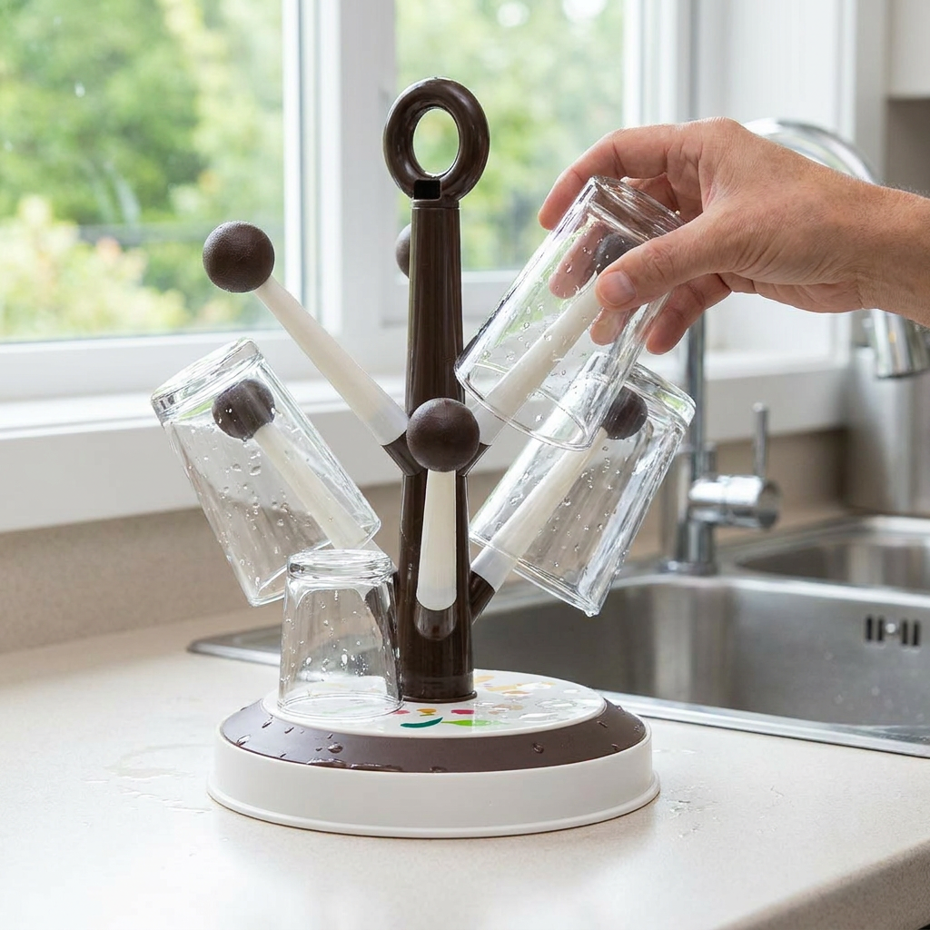 Mångsidigt Koppställ För Torkning Med Kreativ Trädesign För Köksförvaring