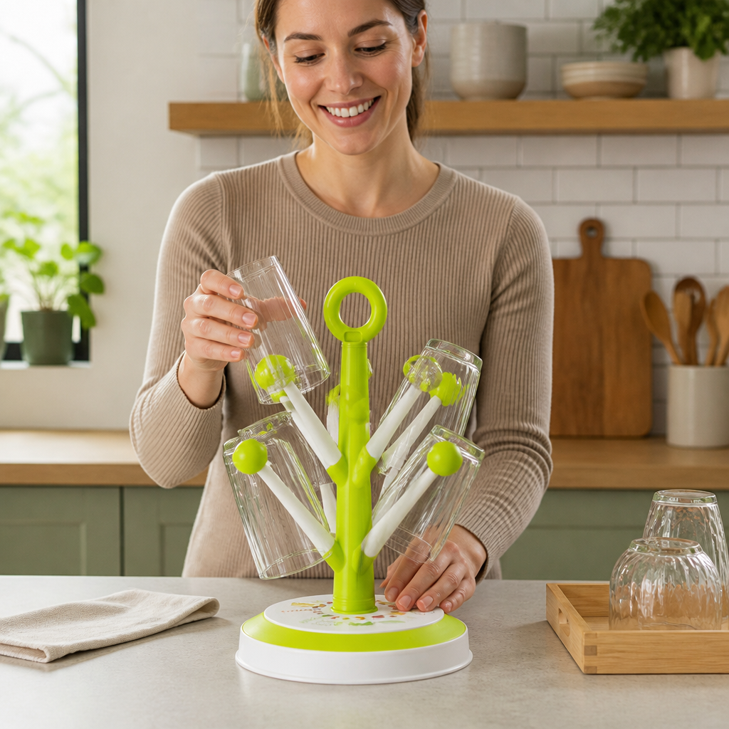 Mångsidigt Koppställ För Torkning Med Kreativ Trädesign För Köksförvaring