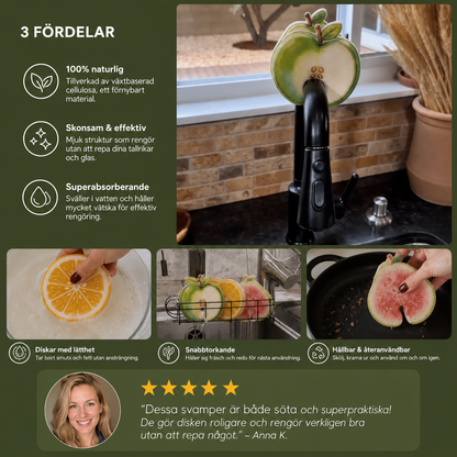 Fruktformade Cellulosasvampar Som Sväller I Vatten – 3-Pack Växtbaserade, Repsfria Köksvampar
