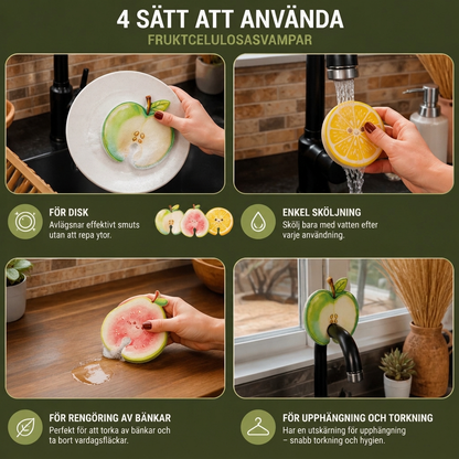 Fruktformade Cellulosasvampar Som Sväller I Vatten – 3-Pack Växtbaserade, Repsfria Köksvampar