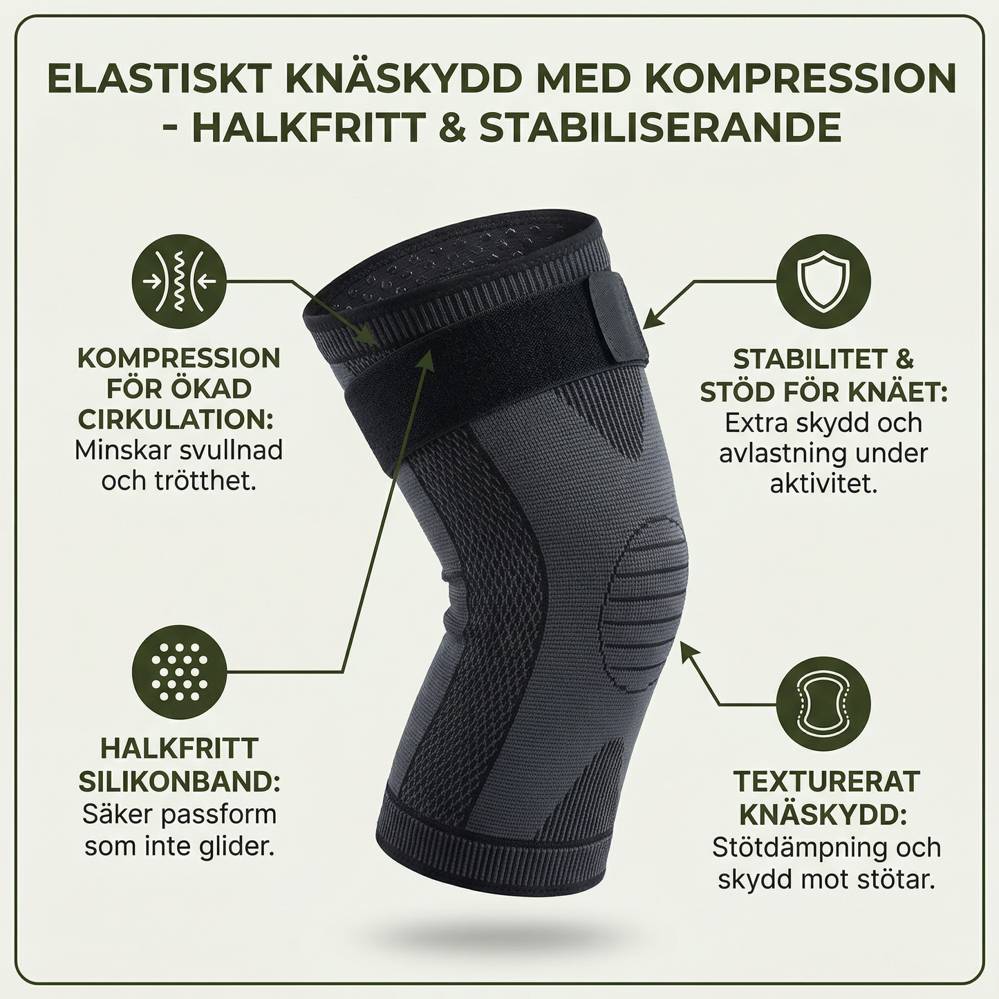 Elastiskt knästöd med kompression – halkfritt och stabiliserande
