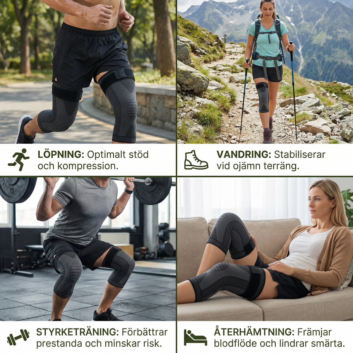 Elastiskt knästöd med kompression – halkfritt och stabiliserande