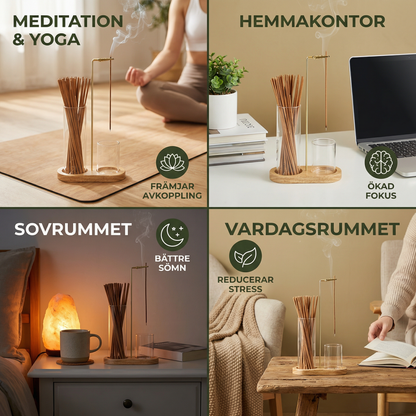 2-i-1 rökelsehållarset för meditation och avkoppling med glasaskuppsamlare