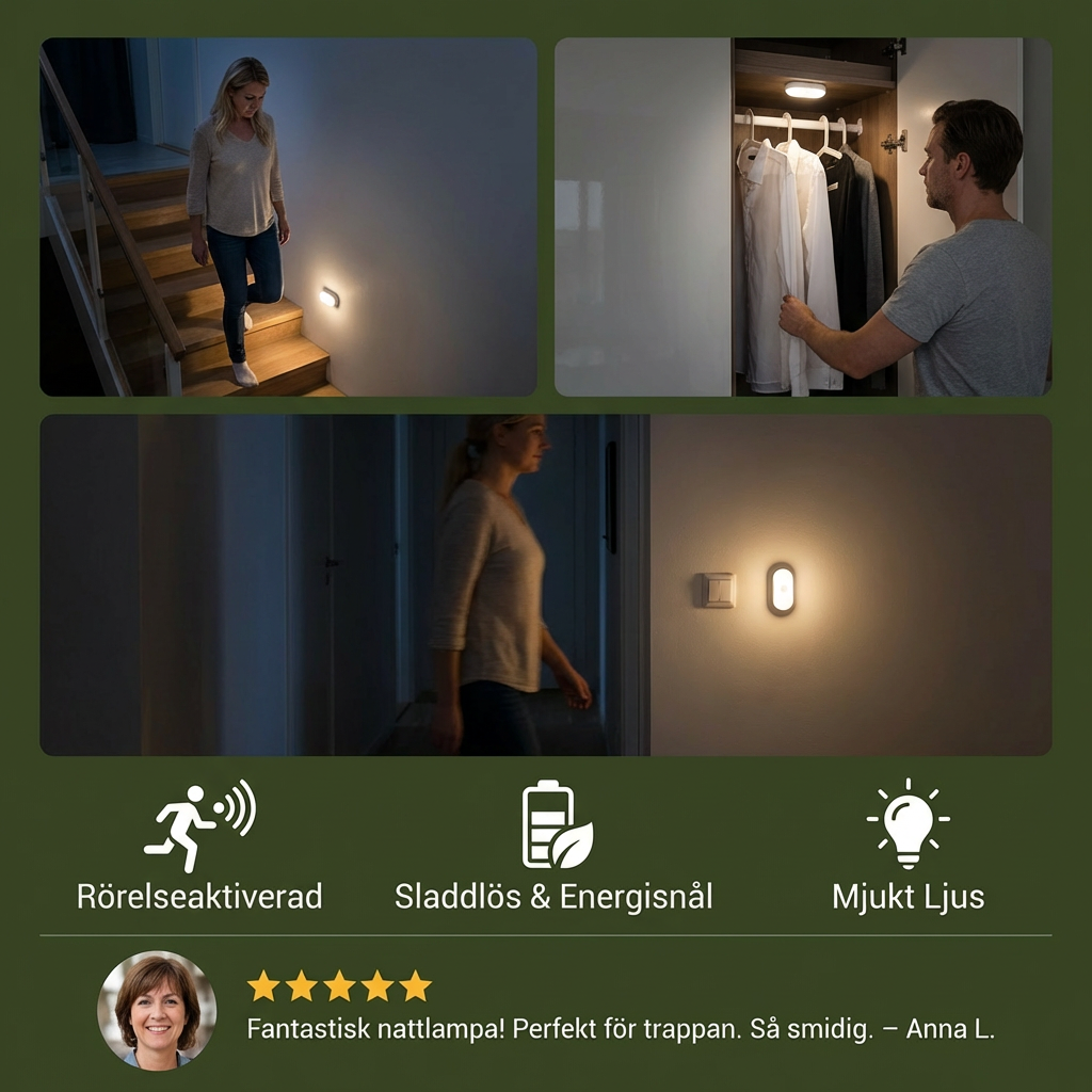 Smart LED-nattlampa med rörelsesensor – Mini, Trådlös och Energisparande