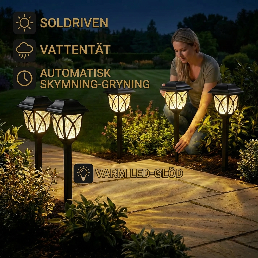 Sol-LED Stiglampor – Väderbeständig Utomhusbelysning för Trädgården